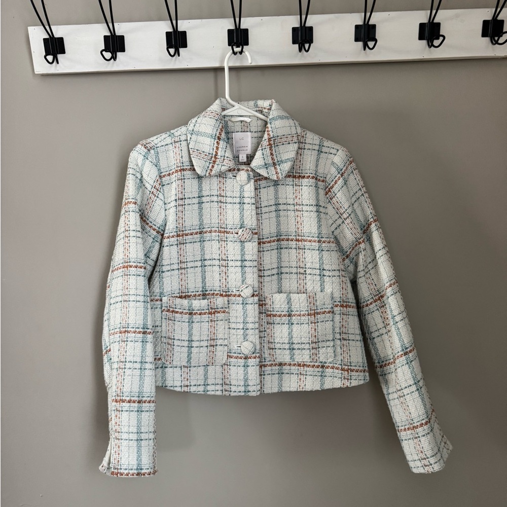 LC Lauren Conrad Blue and Orange Plaid Blazer